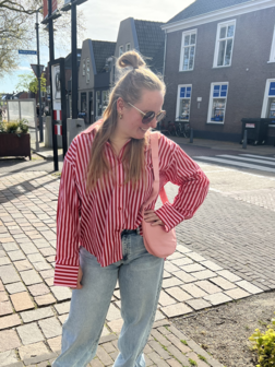 Blouse Iconic gestreept rood roze