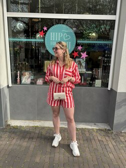 Blouse gestreept rood roze