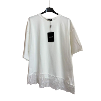 Asymmetrisch t-shirt met kant aan de onderkant wit