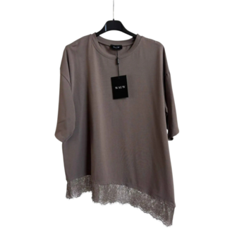 Asymmetrisch t-shirt met kant aan de onderkant bruin