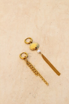 Oorbel per stuk K.SH.410.1 Double long chain goud - Label Kiki