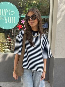 T-shirt gestreept lichtblauw/navy