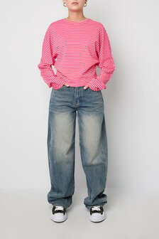 Longsleeve top gestreept rood roze