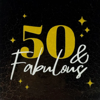 Tegeltje 50 &amp; fabulous goud/creme - YETT