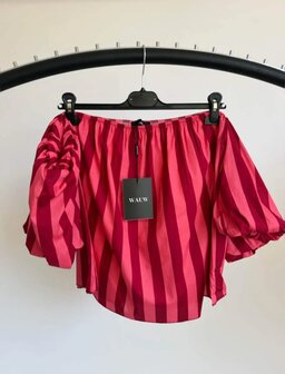 Offshoulder top gestreept - roze