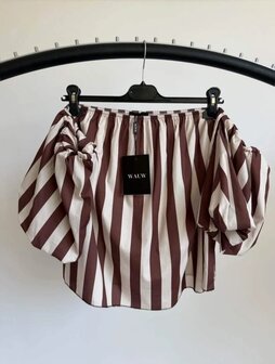Offshoulder top gestreept - bruin