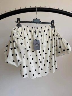 Offshoulder top stippen - wit / zwart