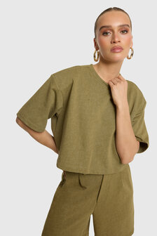 Cropped t-shirt Angie army groen - RefinedDepartment