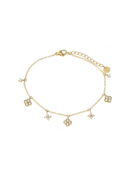 Armband klavertjes met diamantjes goud - Rose&amp;Camellia