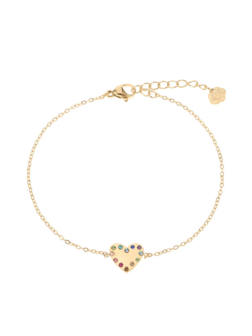Armband hartje gekleurde steentjes goud - Rose&amp;Camellia