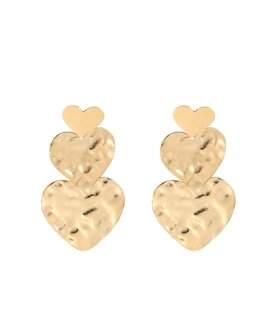 Oorbellen hanger drie hartjes goud - Rose&amp;Camellia