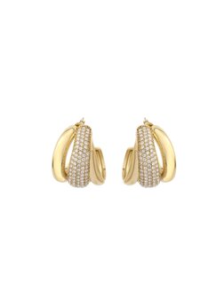Oorbellen hoops drie ringen middelste met steentjes goud - Rose&amp;Camellia