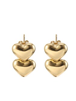 Oorbellen twee hartjes goud - Rose&amp;Camellia