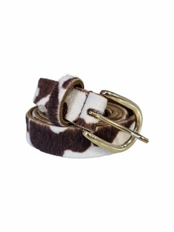 Riem smal leer Koe bruin/wit - Elvy 