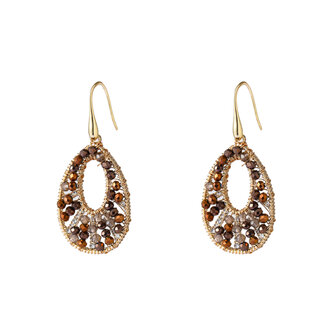 Oorbellen E65063-2 druppels met bruine kraaltjes goud - Day&amp;Eve