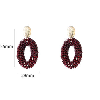 Oorbellen E65080-3 ovaal met kralen bordeaux rood goud - Day&amp;Eve