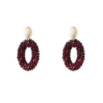 Oorbellen E65080-3 ovaal met kralen bordeaux rood goud - Day&amp;Eve