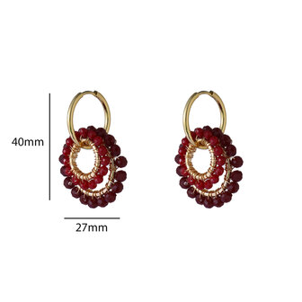 Oorbellen E65060-3 hoops met ringen van kraaltjes bordeaux rood goud - Day&amp;Eve