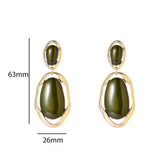 Oorbellen E65116-3 ovale stenen donkergroen goud - Day&amp;Eve