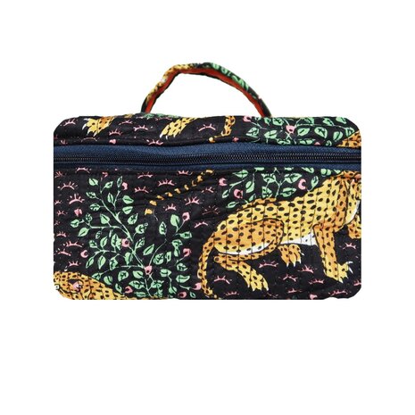Toilettas/Beautycase donkerblauw met panter en bloemen - Loffs