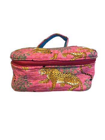Toilettas/Beautycase Roze met panter en bloemen - Loffs