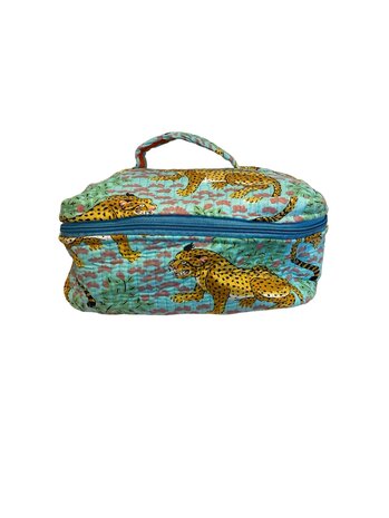 Toilettas/Beautycase blauw met panter en bloemen - Loffs