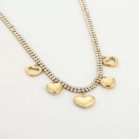 Bedelketting sparkling hearts - goud