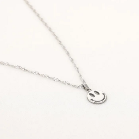 Ketting happy face - zilver