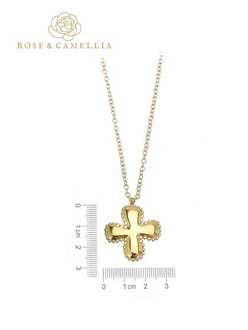 Ketting Big cross lang goud - Rose & Camellia