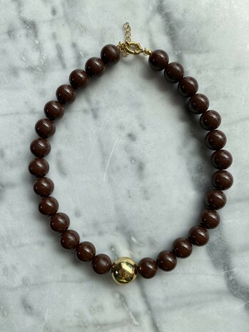 Ketting Chuncky beads donkerbruin - Loffs