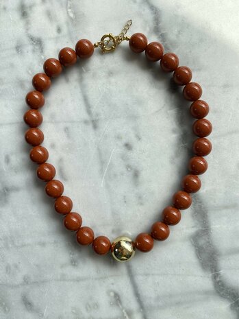 Ketting Chuncky beads cognac - Loffs