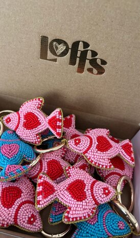 Sleutelhanger Vis roze/blauw - Loffs