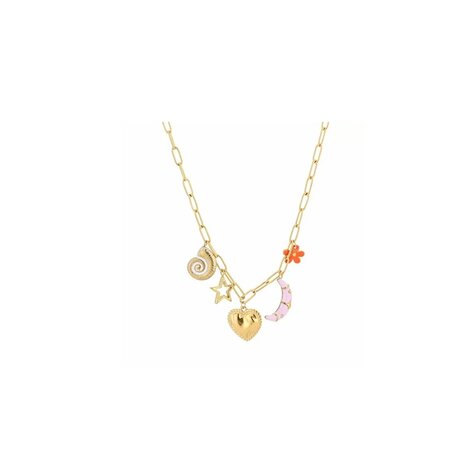Bedelketting Colorfull charms - goud