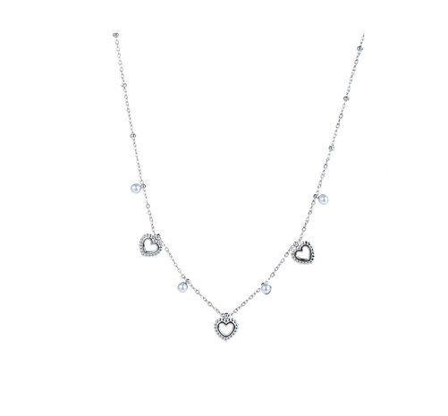 Ketting N5215-1  Pearls + hearts  necklace zilver - ​​​​​​​Day&Eve 