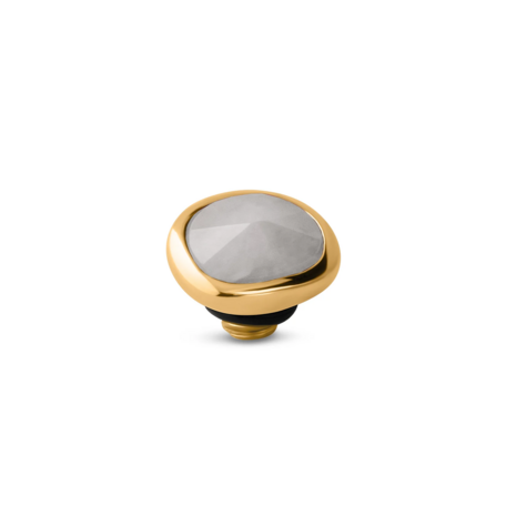 Steentje twisted  Gemstone Cloud White Jade 9 mm goud TMC4 - Melano
