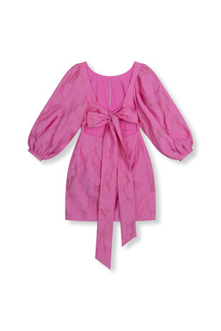 Jurk met pofmouw en strik op de rug Nayeli roze - Refined Department