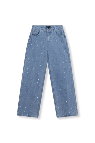 Denim broek met parels Payton blauw - Refined Department