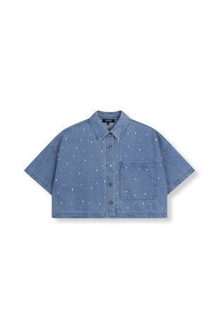 Denim top met parels Adeline blauw - Refined Department