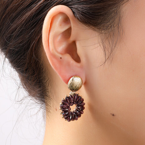 Oorbellen E55219-4 Big bead round dangle donker paars goud - Day&Eve
