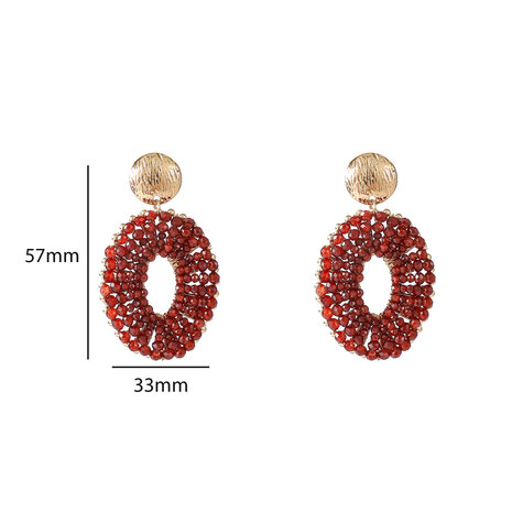 Oorbellen E55227-5 beaded oval drop burgundy goud - Day&Eve
