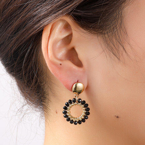 Oorbellen E55215-1  Round dangle zwart goud - Day&Eve
