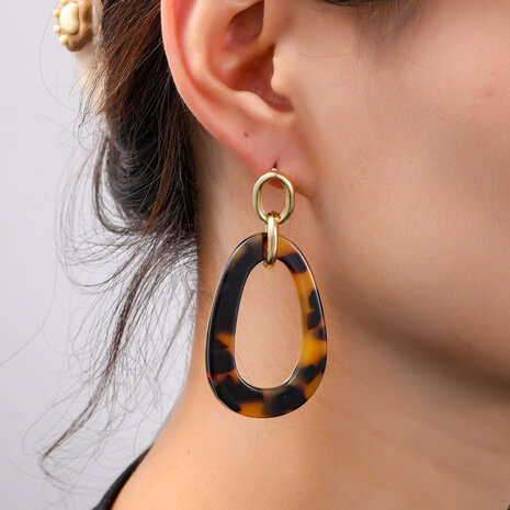 Oorbellen E55019-2  Open round dangle leopard goud - Day&Eve