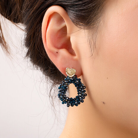 Oorbellen E55216-5 Heart drop blauw goud - Day&Eve