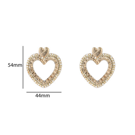 Oorbellen E55206-3 squared beads heart champagne  goud - Day&Eve