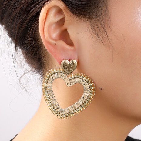 Oorbellen E55206-3 squared beads heart champagne  goud - Day&Eve