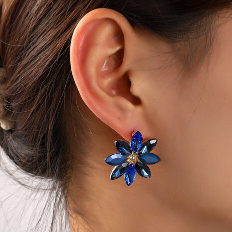 Oorbellen E55141-2  Big flower stuf blauw goud - Day&Eve