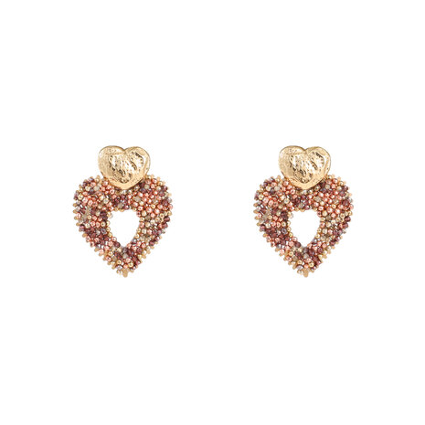 Oorbellen E55233-2 Small beads heart bruin goud - Day&Eve