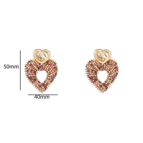 Oorbellen E55233-2 Small beads heart bruin goud - Day&Eve