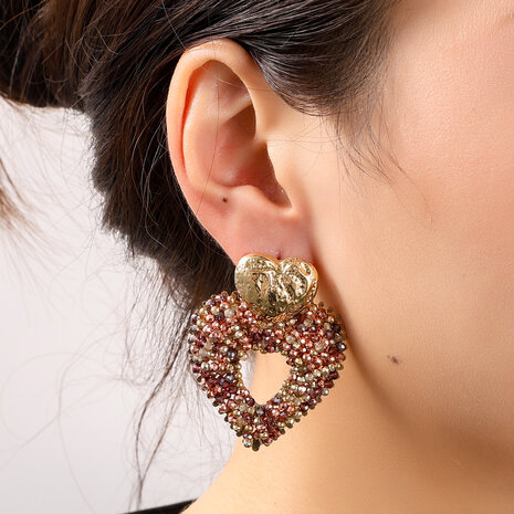 Oorbellen E55233-2 Small beads heart bruin goud - Day&Eve