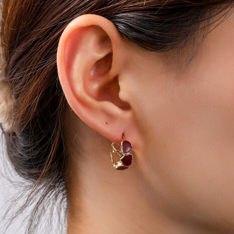 Oorbellen E55025-4 Heart ring burgundy goud - Day&Eve
